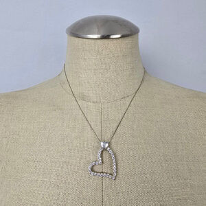 925 Sterling Silver CZ Crystal Heart Pendant Necklace